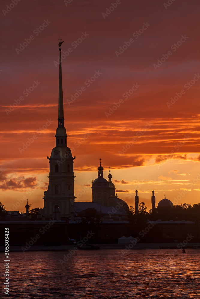 Peter and Paul fortress at sunrise in the morning (St. Petersburg, Russia)