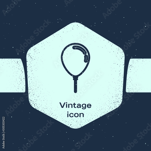 Grunge line Balloon with ribbon icon isolated on blue background. Monochrome vintage drawing. Vector Illustration