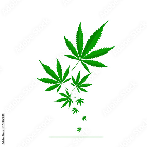 Falling green leaves of Cannabis.