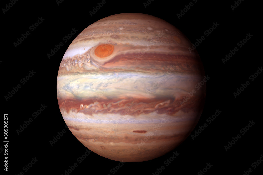 Planet Jupiter, with a big spot. On a black background. Elements of this image furnished by NASA Planet Jupiter, with a big spot. On a black background. Elements of this image furnished by NASA