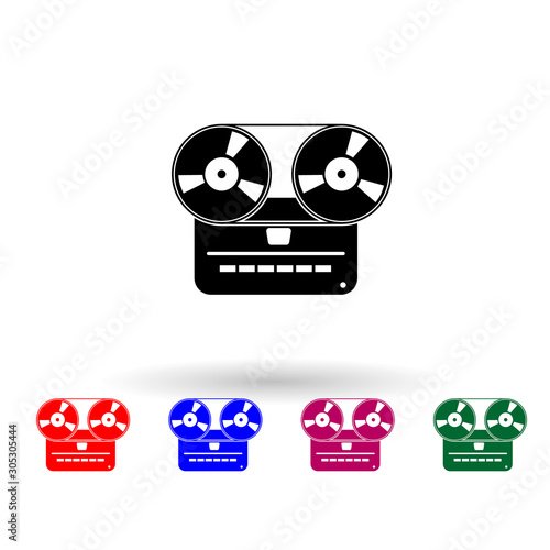 Analog stereo open reel tape deck recorder multi color icon. Simple glyph, flat vector of music instrument icons for ui and ux, website or mobile application
