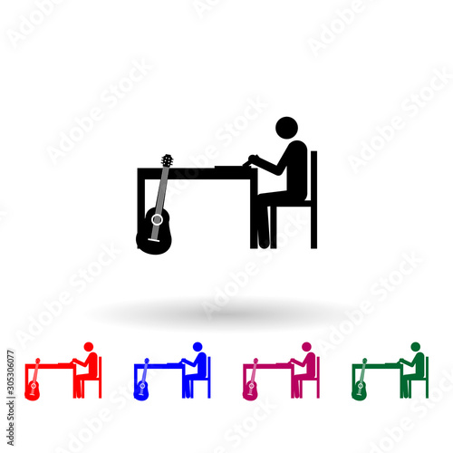 Songwriter on the table multi color icon. Simple glyph, flat vector of music icons for ui and ux, website or mobile application