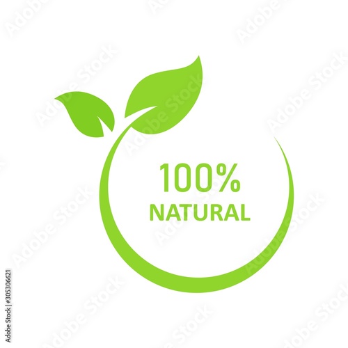 Natural leaf icon. 100% naturals vector image