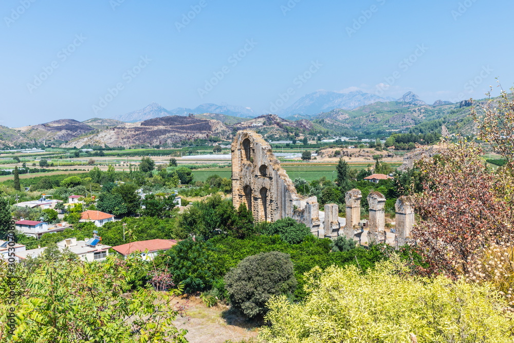 Aspendos or Aspendus, an ancient Greco-Roman city in Antalya province of Turkey. The Roman aqueduct