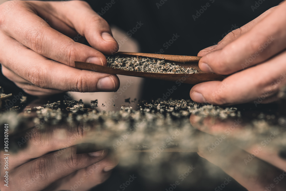 Man rolling cannabis blunt. Close up weed joint with lighter. Smoke pot  person. rolling a marijuana weed joint . Stock Photo | Adobe Stock