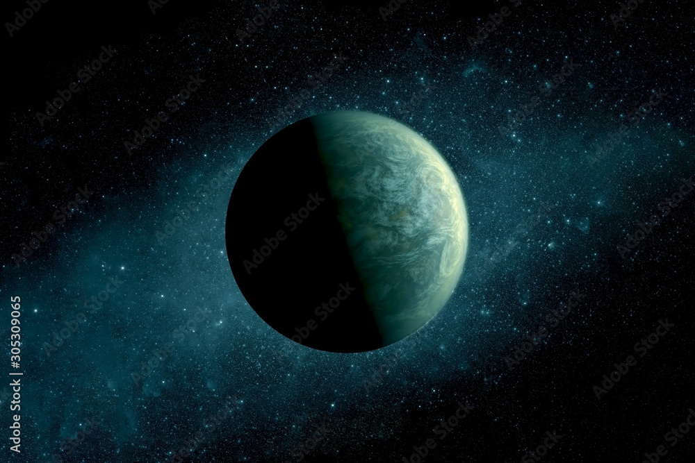 Fototapeta premium Green exoplanet in deep space. Elements of this image furnished by NASA