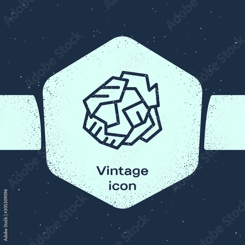 Grunge line Crumpled paper ball icon isolated on blue background. Monochrome vintage drawing. Vector Illustration