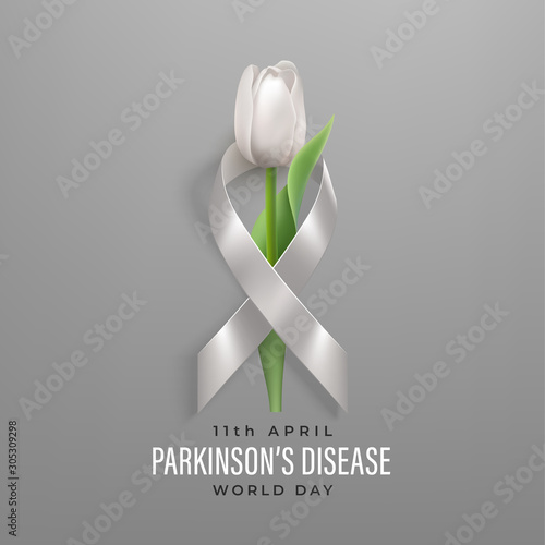 World Parkinson's disease day banner with ribbon and flower