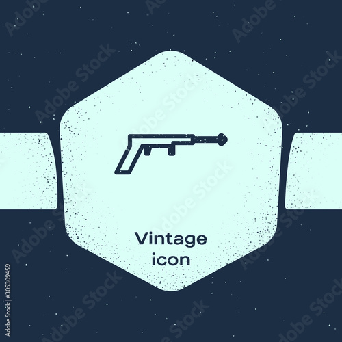 Grunge line Fishing harpoon icon isolated on blue background. Fishery manufacturers for catching fish under water. Diving underwater equipment. Monochrome vintage drawing. Vector Illustration