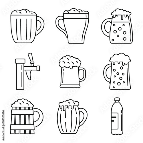 Fresh kvass icons set. Outline set of fresh kvass vector icons for web design isolated on white background