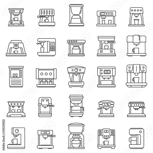Automatic coffee machine icons set. Outline set of automatic coffee machine vector icons for web design isolated on white background