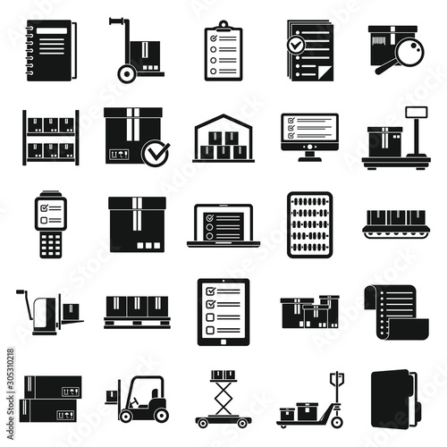 Inventory warehouse icons set. Simple set of inventory warehouse vector icons for web design on white background