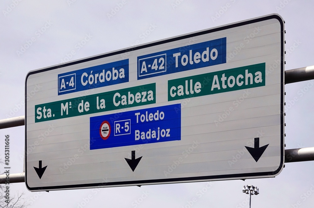 Road sign in Madrid, Spain