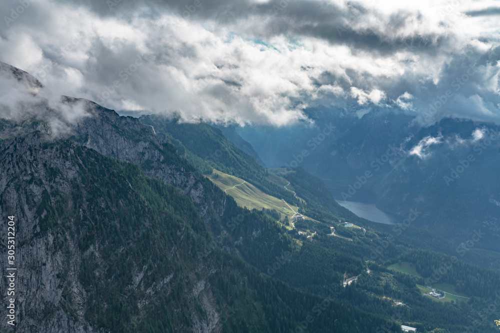 Aerial view of the Koenigssee Lake in Berchtesgaden National Park from Kehlsteinhaus (Eagle's Nest) Aerial view of the Koenigssee Lake in Berchtesgaden National Park from Kehlsteinhaus (Eagle's Nest)
