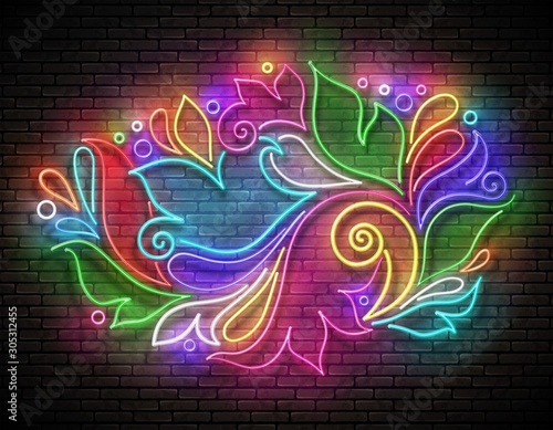 Vintage Glow Signboard with Ornament in Paisley Style