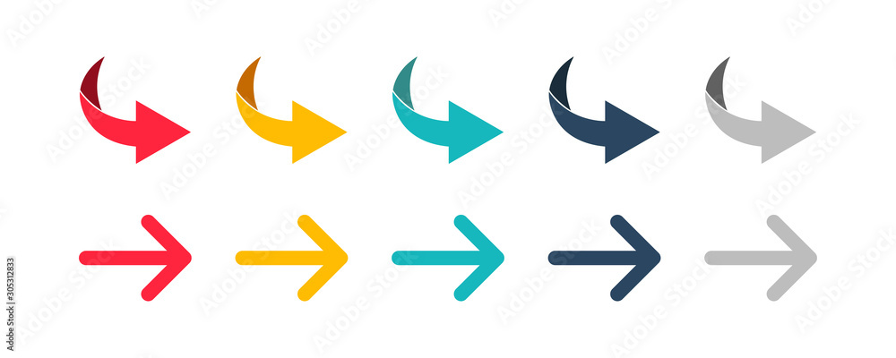 Vettoriale Stock Arrow set icon. Colorful arrow symbols. Arrow isolated  vector graphic elements. | Adobe Stock