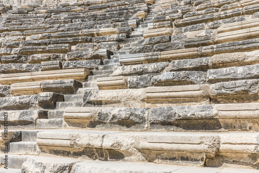 Aspendos or Aspendus, an ancient Greco-Roman city in Antalya province of Turkey. Theatre in Aspendos - auditorium Aspendos or Aspendus, an ancient Greco-Roman city in Antalya province of Turkey. Theatre in Aspendos - auditorium