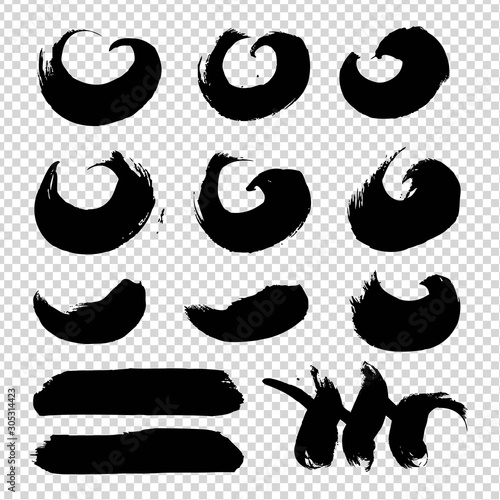 Abstract brushstrokes of different smear saturation isolated on imitation transparent background