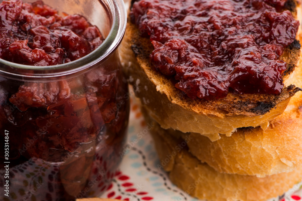 Bread with sweet cherry jam Bread with sweet cherry jam