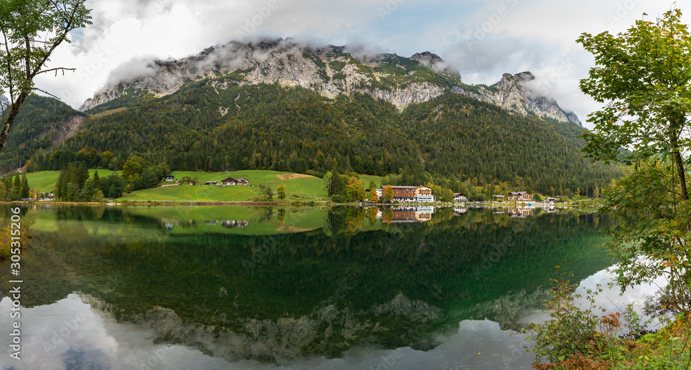 Fototapeta premium Panorama view of Hintersee and Alps in Ramsau, Bavaria, Germany