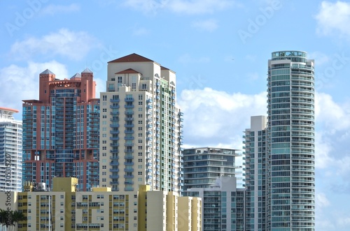 Luxury high-rise condominiums at the southern end of Miami Beach,Florida overlooking Biscayne Bay.