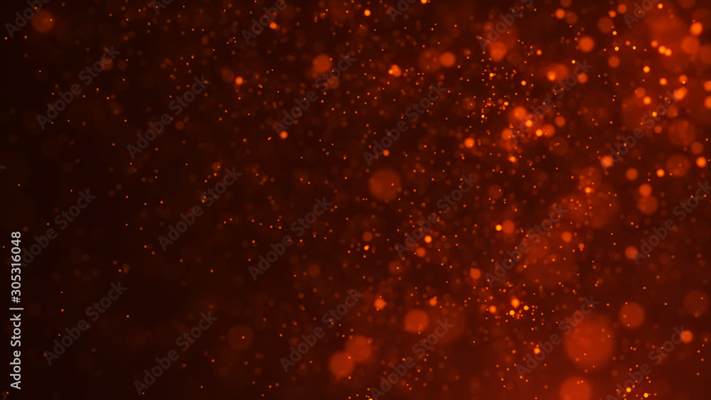 Dust particles. Abstract background of particles. Fire flying sparks. 3d rendering.