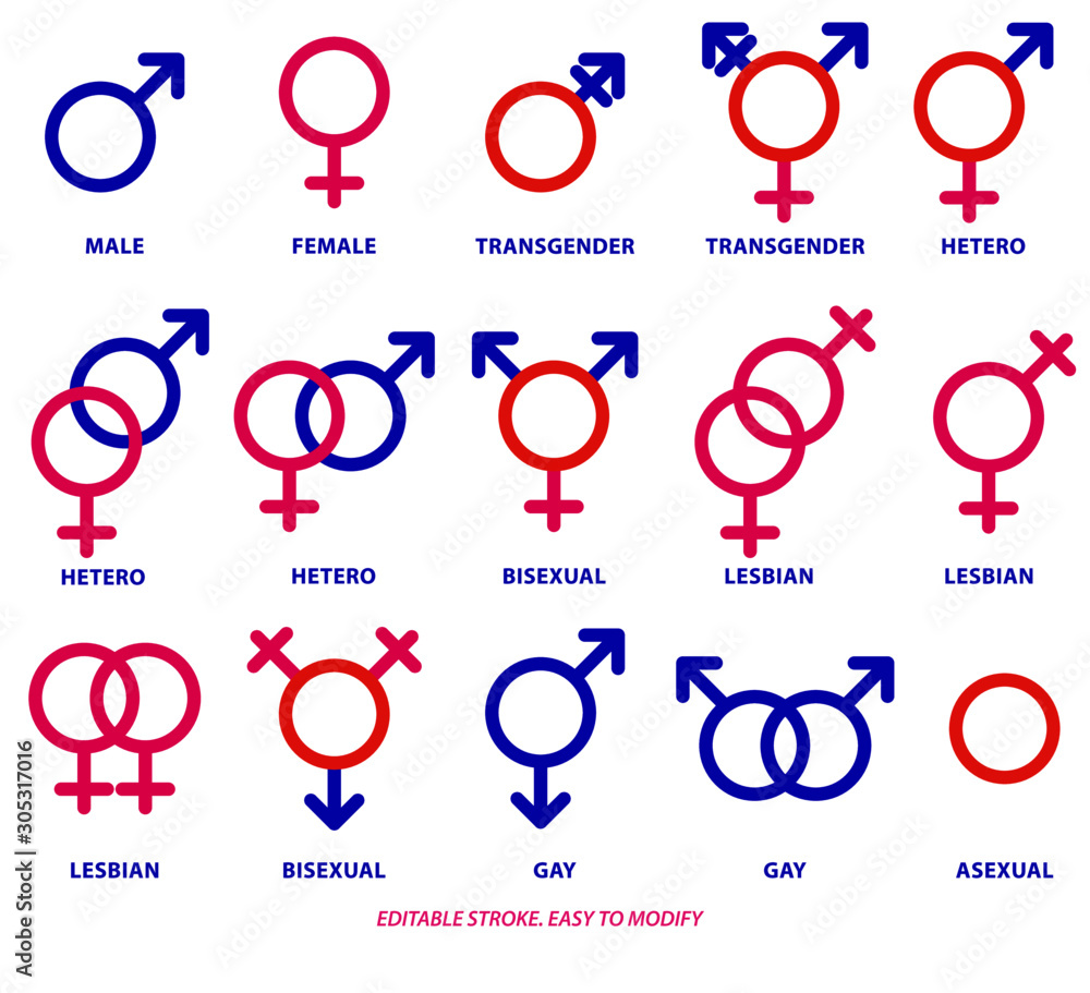 Set Of Sexual Orientation Gender Or Male Female Symbols Editable Stroke Easy To Modify Stock 