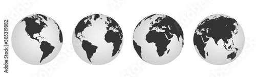 Earth globe icons. earth hemispheres with continents. world map set.