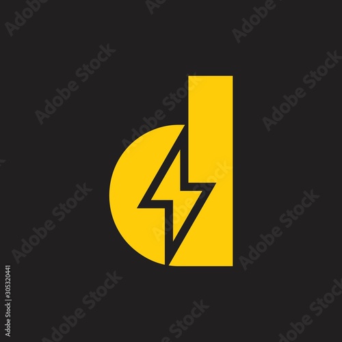 letter d lowercase thunder shape logo vector