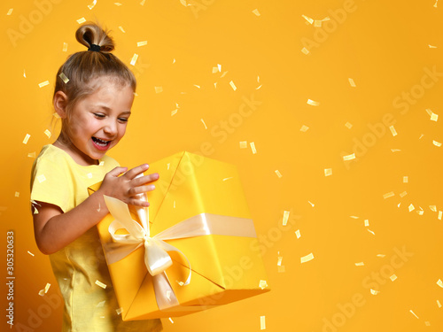 happy child girl with gift box