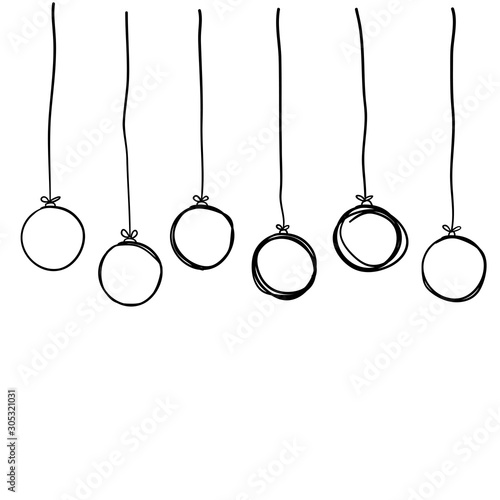 Hand drawn christmas ball collection isolated on white background. New Year vector balls sketch, ink doodle xmas bauble icons or holiday toys engraving illustration doodle style