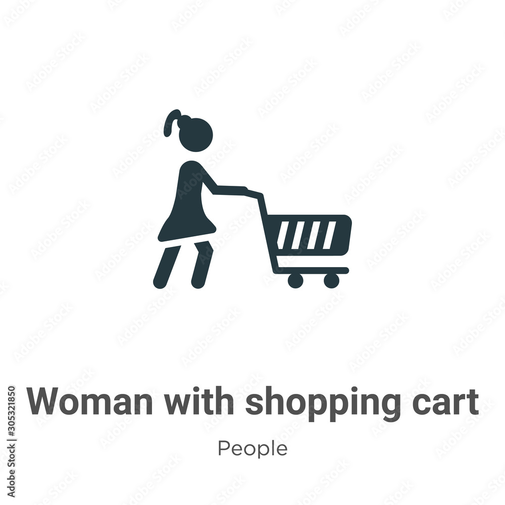 Woman with shopping cart vector icon on white background. Flat vector woman  with shopping cart icon symbol sign from modern people collection for  mobile concept and web apps design. Stock Vector