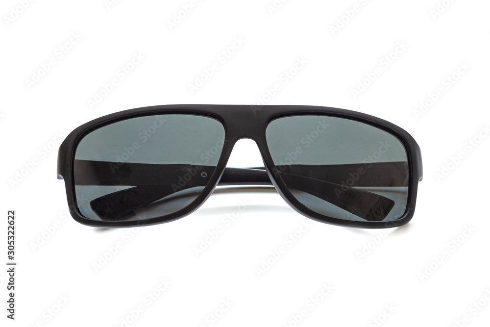 Fototapeta premium Black plastic sunglasses isolated on white background