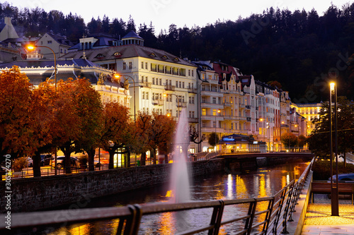 Fototapeta Naklejka Na Ścianę i Meble -  Evening view of the streets of Karlovy Vary. Czech Republic