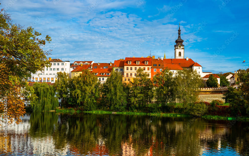 Scenic view of the city of Pisek and Otava river. Czech Republic