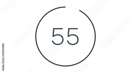 Minimal countdown one minute animation from 60 to 0 seconds. Modern flat design with animation on white background. High quality 4K video. photo