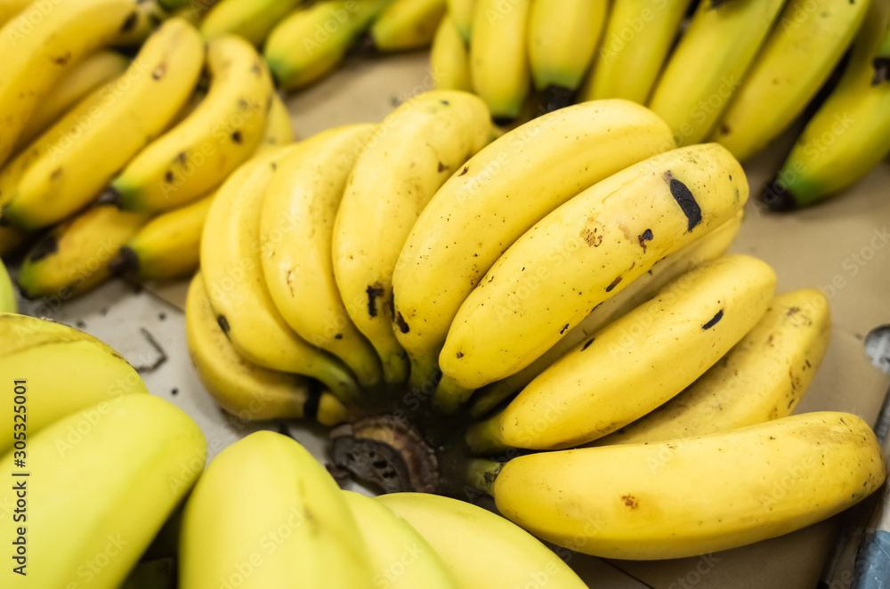 banana fruit stacked on the marketplace