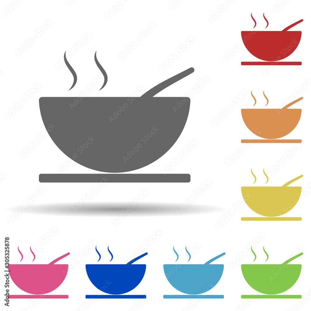 Soup in a plate in multi color style icon. Simple glyph, flat vector of web icons for ui and ux, website or mobile application Soup in a plate in multi color style icon. Simple glyph, flat vector of web icons for ui and ux, website or mobile application