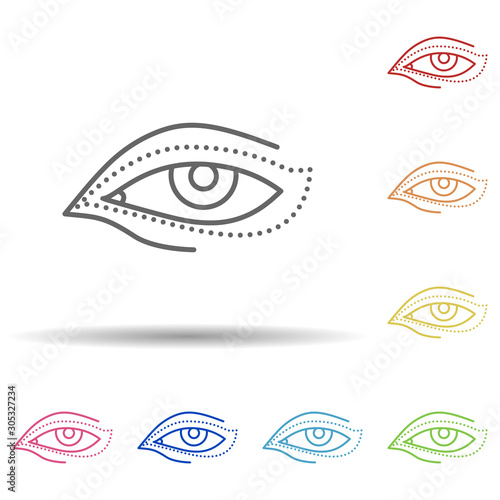 Eye wrinkle, blepharoplasty in multi color style icon. Simple thin line, outline vector of anti age icons for ui and ux, website or mobile application