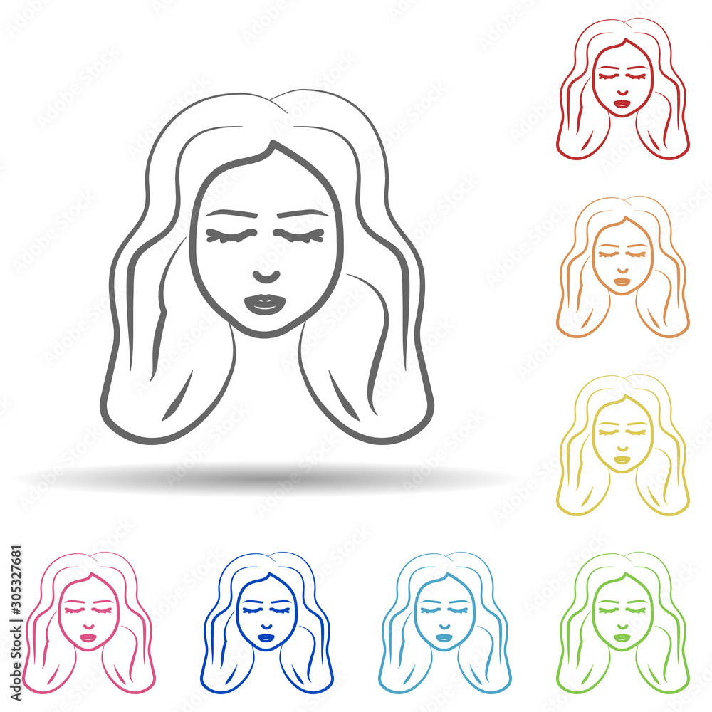 Beautiful hair, woman in multi color style icon. Simple thin line, outline vector of anti age icons for ui and ux, website or mobile application Beautiful hair, woman in multi color style icon. Simple thin line, outline vector of anti age icons for ui and ux, website or mobile application