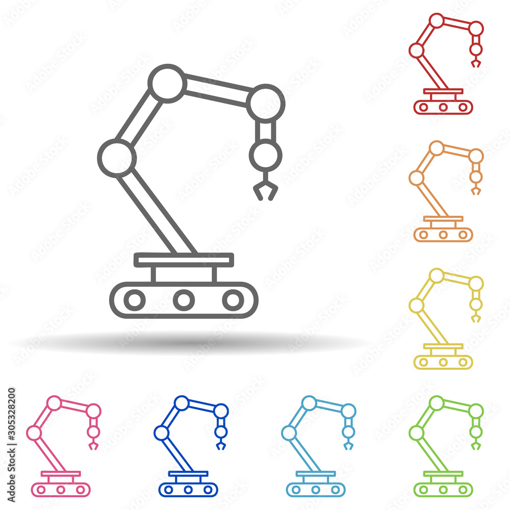 Robot in production in multi color style icon. Simple thin line, outline vector of automation icons for ui and ux, website or mobile application