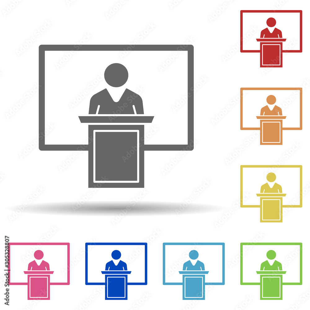 Teacher, lecture, board in multi color style icon. Simple glyph, flat vector of business icons for ui and ux, website or mobile application Teacher, lecture, board in multi color style icon. Simple glyph, flat vector of business icons for ui and ux, website or mobile application