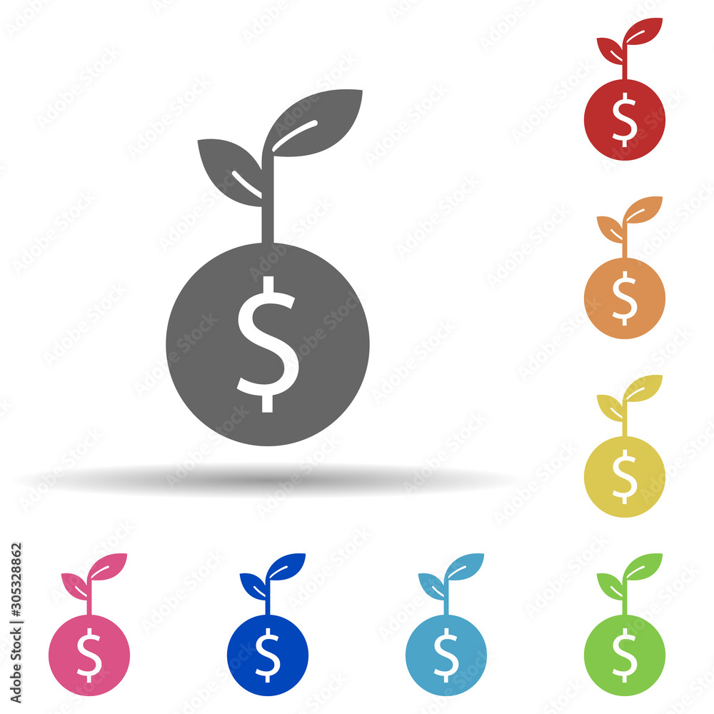 Dollar, sprout in multi color style icon. Simple glyph, flat vector of business icons for ui and ux, website or mobile application Dollar, sprout in multi color style icon. Simple glyph, flat vector of business icons for ui and ux, website or mobile application