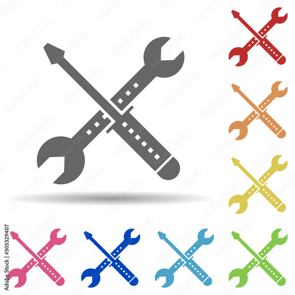 Tools, wrench, screwdriver in multi color style icon. Simple glyph, flat vector of business icons for ui and ux, website or mobile application Tools, wrench, screwdriver in multi color style icon. Simple glyph, flat vector of business icons for ui and ux, website or mobile application