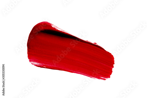 Lipstick smudge smear swatch isolated on white. Make-up texture. Red color cosmetic product brush stroke swipe sample © Kat Ka