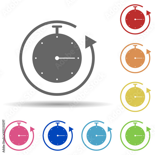 Stopwatch, timeframe, arrow in multi color style icon. Simple glyph, flat vector of business icons for ui and ux, website or mobile application