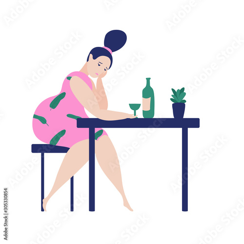 Sad girl drinking wine