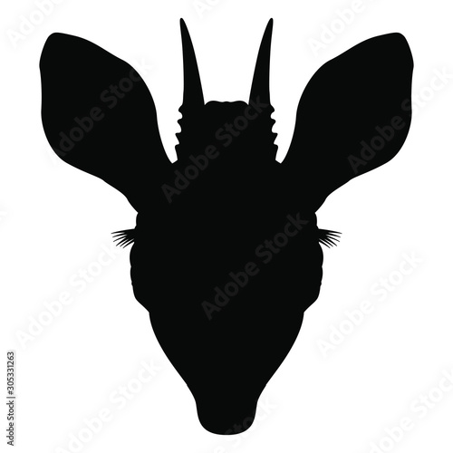 Isolated vector illustration. Stylized head of dik-dik. African antelope. (Madoqua). Black silhouette on white background.