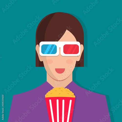 women watching movie with 3d glasses and popcorn vector illustration