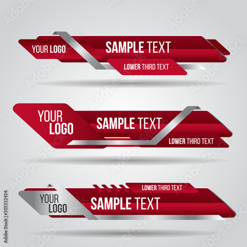 Lower third red design template modern contemporary. Set of banners bar screen broadcast bar name. Collection of lower third for video editing on transparent background.